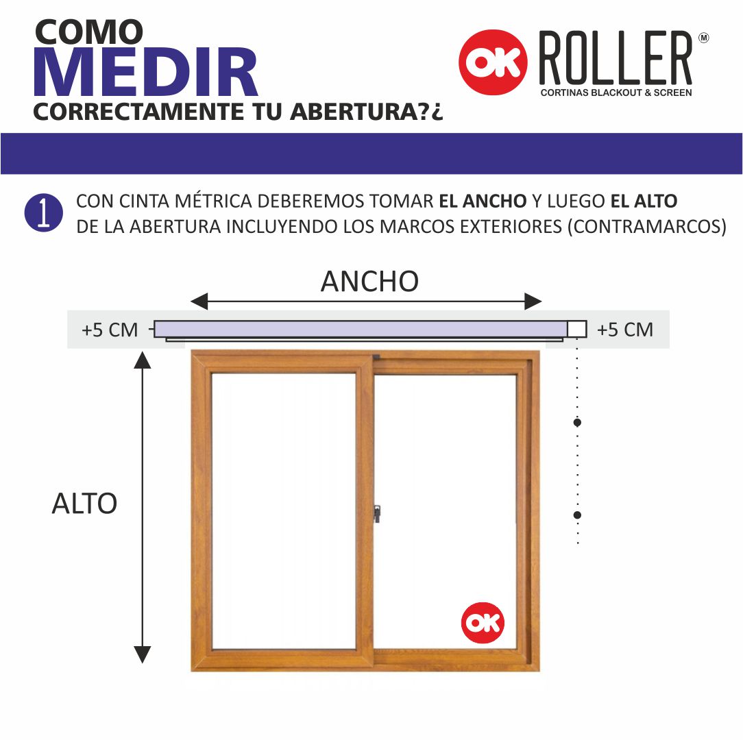 Cómo medir correctamente tu abertura para cortinas roller: sumar 5 cm por lado y medir ancho y alto incluyendo marcos